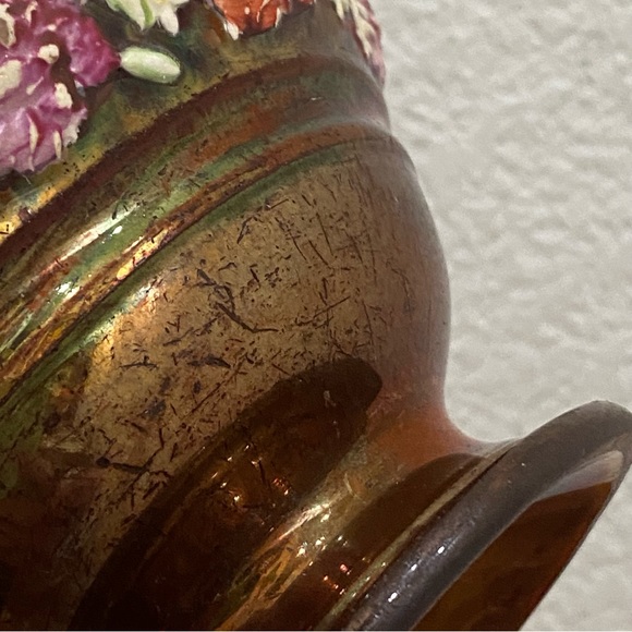 19th Century British Hand Enamelled Relief Molded Floral Band Copper Luster Bowl - Picture 13 of 13